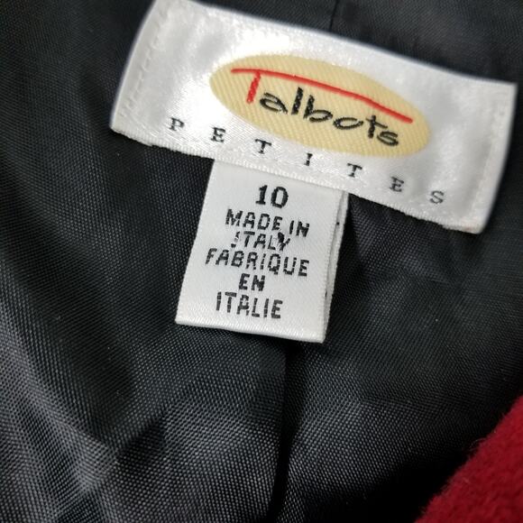 Talbots Italy Red Black Jacket Wool / Lined Faux Fur Collar Removeable EUC 10 P - Picture 9 of 10
